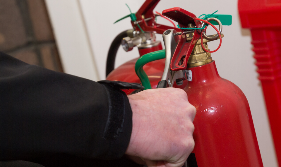Fire extinguishers are pressurized during hydrostatic testing of fire extinguishers.