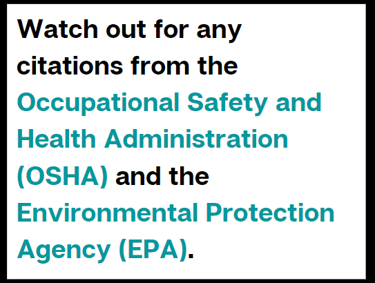 Check if the fire suppression system contractors have citations from OSHA or EPA.